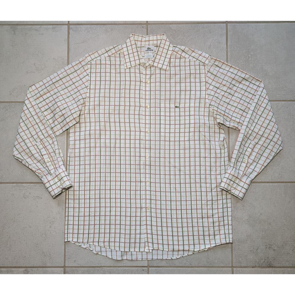 Lacoste Men's 42 Large Button Down Long Sleeve Cotton Multicolor Checkered